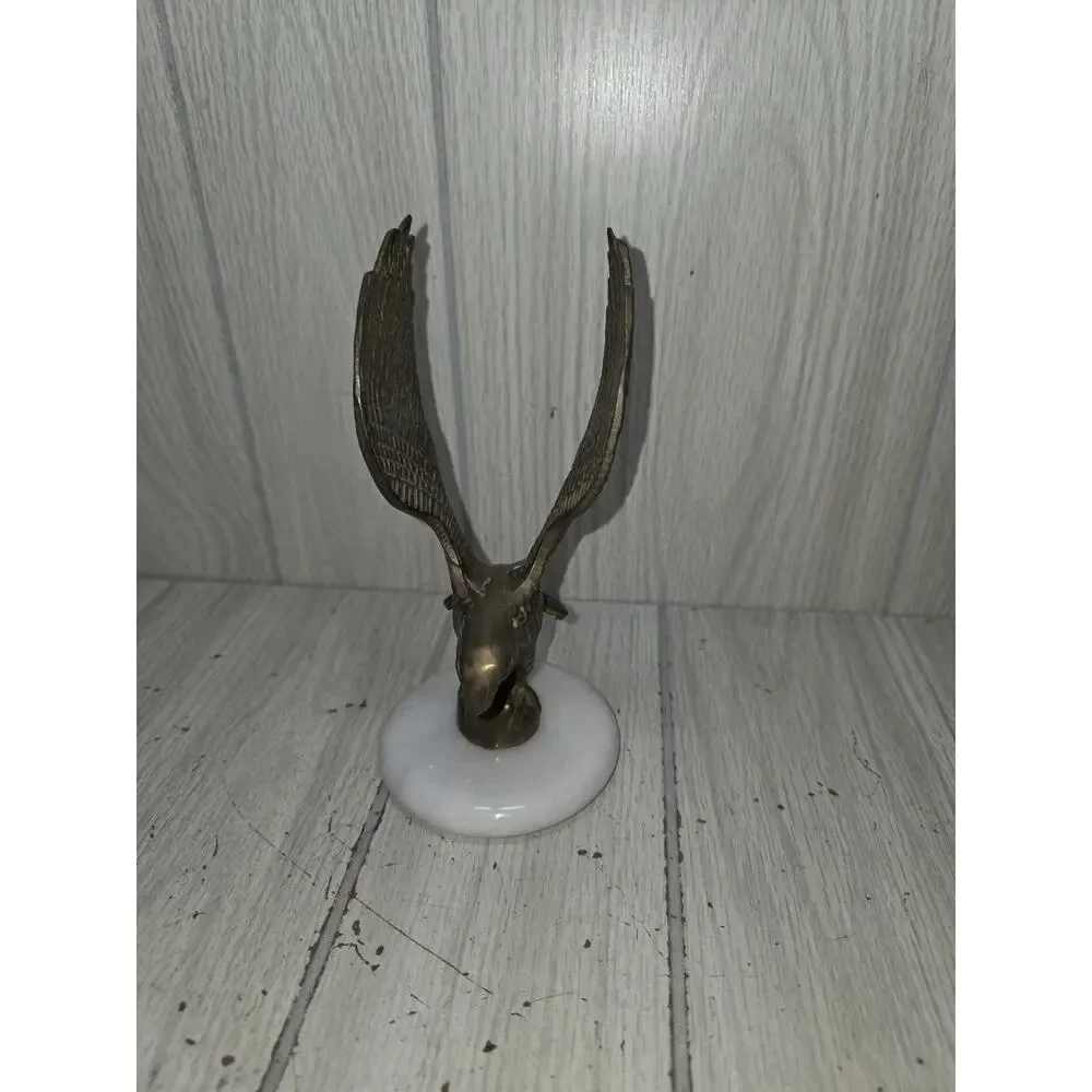 Vintage Brass Eagle Sculpture Flying Wings White Marble Base 7